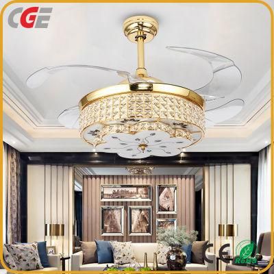 Ceiling Fan Gold Modern Crystal LED Room Ceiling Fan with Transparent Clear Blades and Lights and Remote Fan Cooling Fan