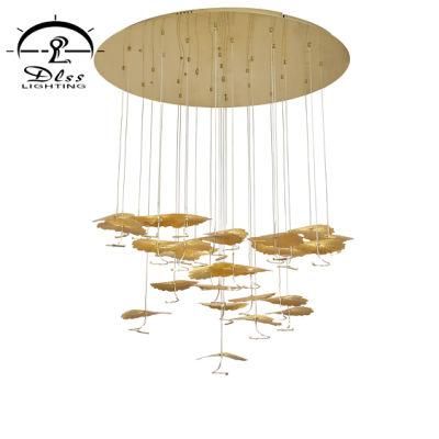 Modern Golden Lotus Leaf Pendant Lamp Hotel Lobby Creative Light Luxury