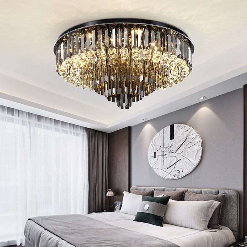 Luxury LED Ceiling Chandelier for Living Room Big Crystal Lamp Smoke Grey Crystal Ceiling Light (WH-CA-58)