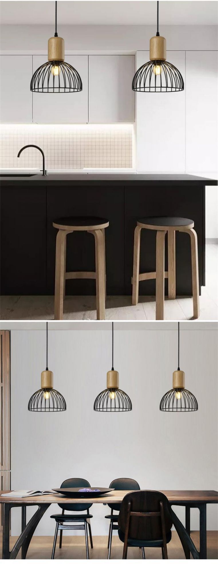 Fashion Simple Iron Wood Indoor Living Room Hotel Atmosphere Lamp Modern Chandelier LED Pendant Light