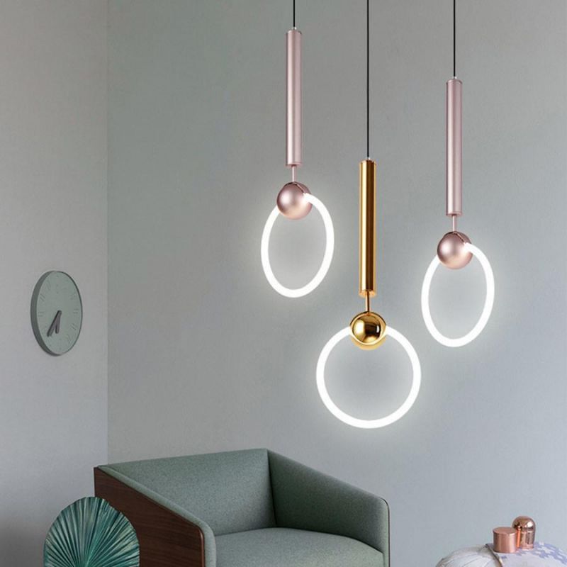 Modern Simple Circle Pendant Light Personality Iron Gold Pendant Light Dining Room Study Hanging Ring Light (WH-AP-189)