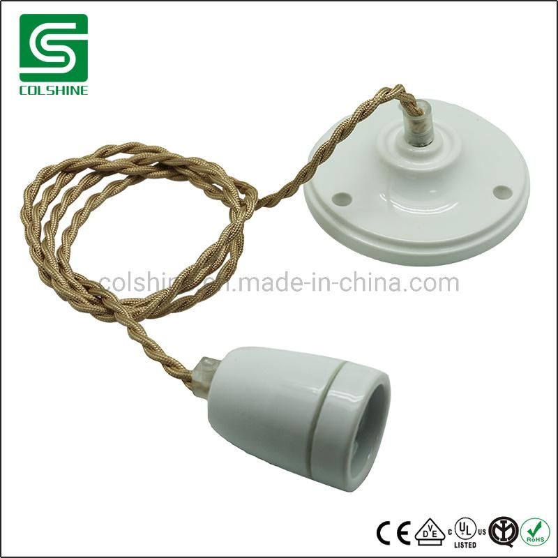 Porcelain Lamp Holder with Cable and Ceiling Roce E27 Ceramic Pendant Light