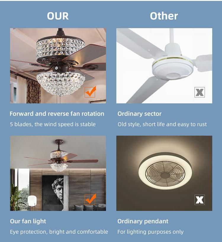 52 Inch Crystal Ceiling Fan Light Fixture Quiet Motor 5 Blades 3 Speed Ceiling Fan Remote Control Decoration