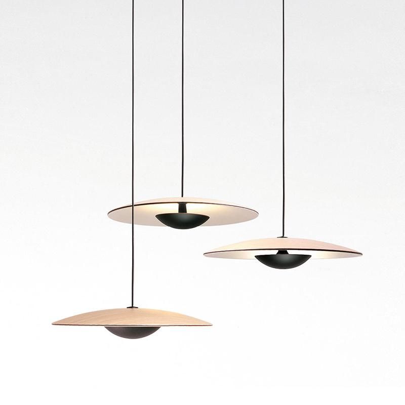 Modern Flying Saucer Wood Grain LED Hanging Pendant Lamp