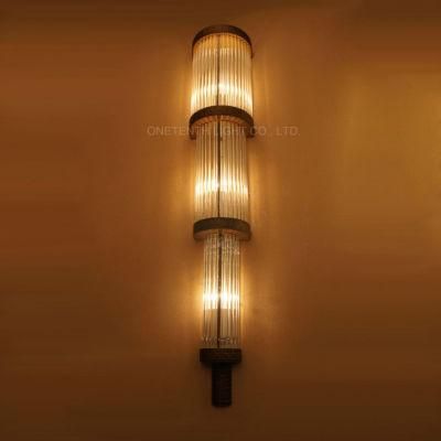 Glass Rods and Antique Brass Finish Three Layers Incandescent Wall Light