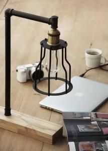 E27 Lampholder Industrial Vintage Wooden Table Lamp with Metal Cage for Bedroom
