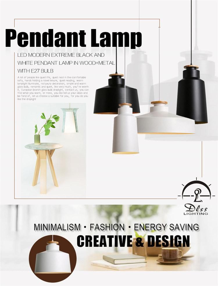 Simple Wood Modern Aluminum White Black Hanging Pendant Light