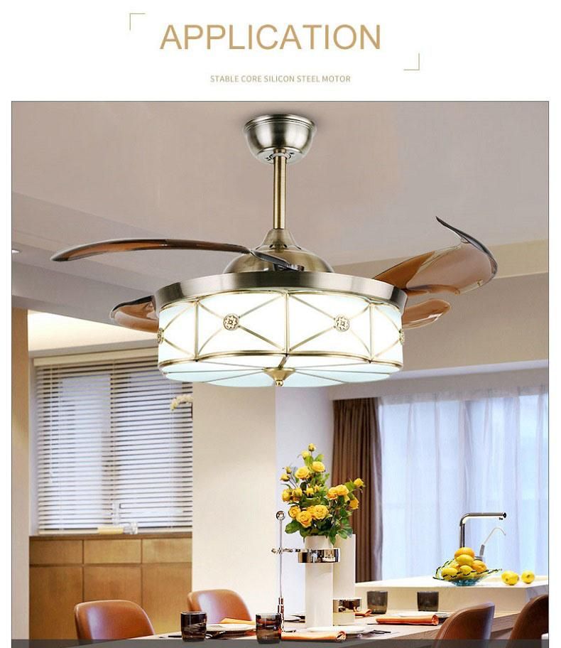 Decorative European Brass Material Ceiling Fan with LED Light