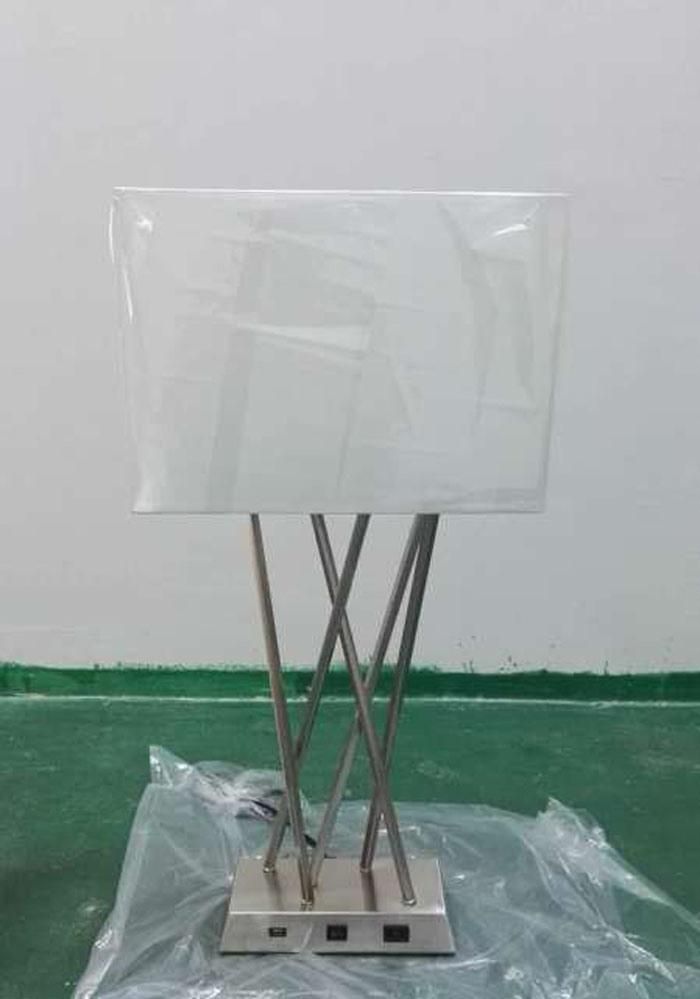 Contemporary Bedroom USB Desk Table Lamp Light for Home in Begie Fabric Shade, H700mm