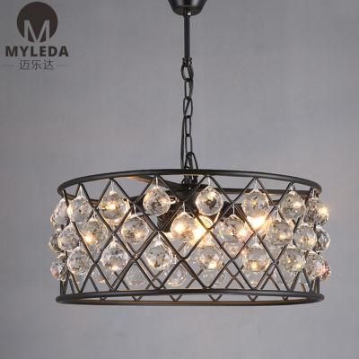 Industrial Vintage Wrought Iron Crystal Chandelier LED Pendant Lamp