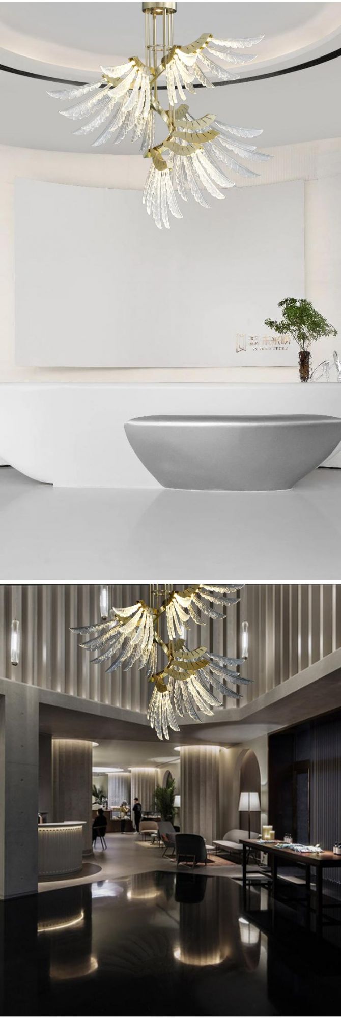 Large Wing Lamp Decoration Exhibition Hall Custom Project Glass LED Chandelier Light