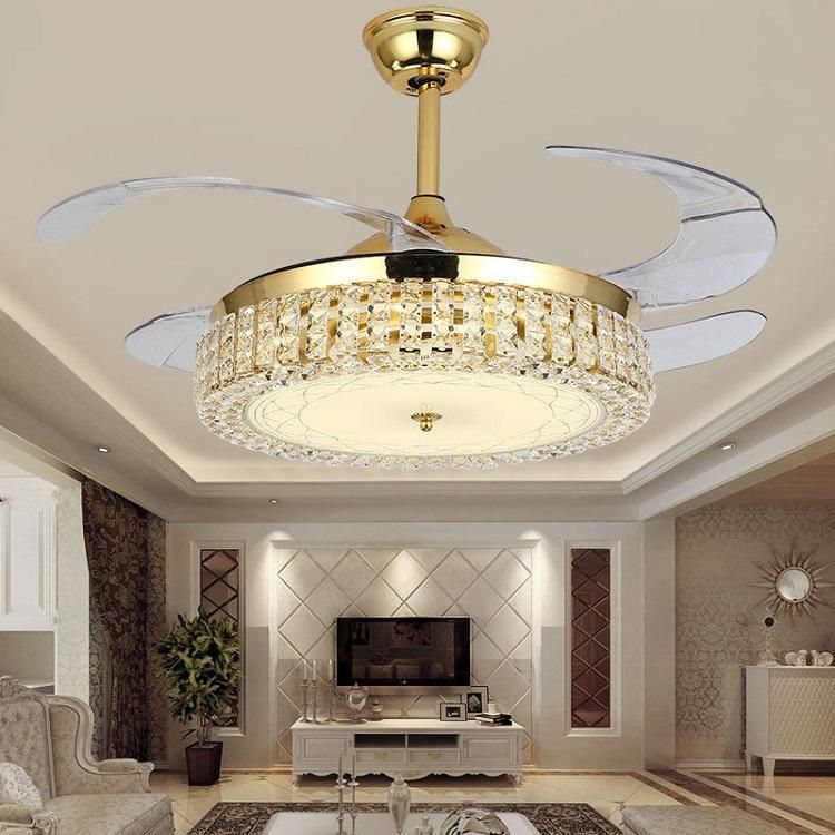 AC Fan Ce Intelligent Remote Control Living Room Crystal Ceiling Fan with Lights Cooling Fan