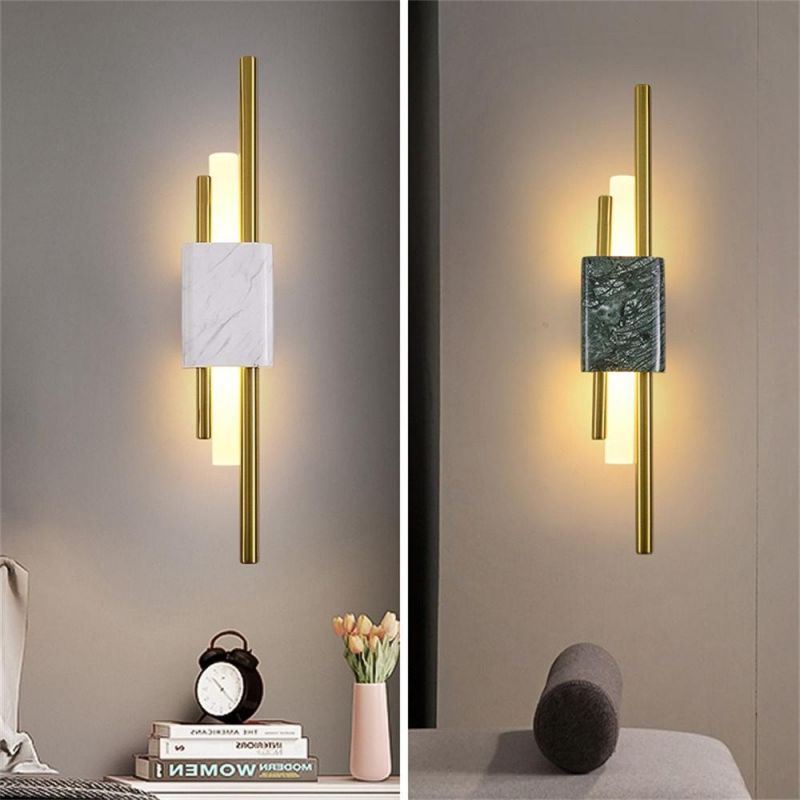 All Copper Nordic Modern Simple Marble Strip Wall Lamp Bedroom Bedside Lamp Living Room TV Background Wall Lamp