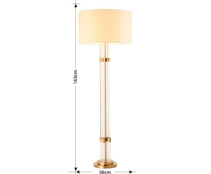 Post Modern Hotel Glass Standing Column Floor Lamp Light with Fabric Shade for Living Room, Bedroom