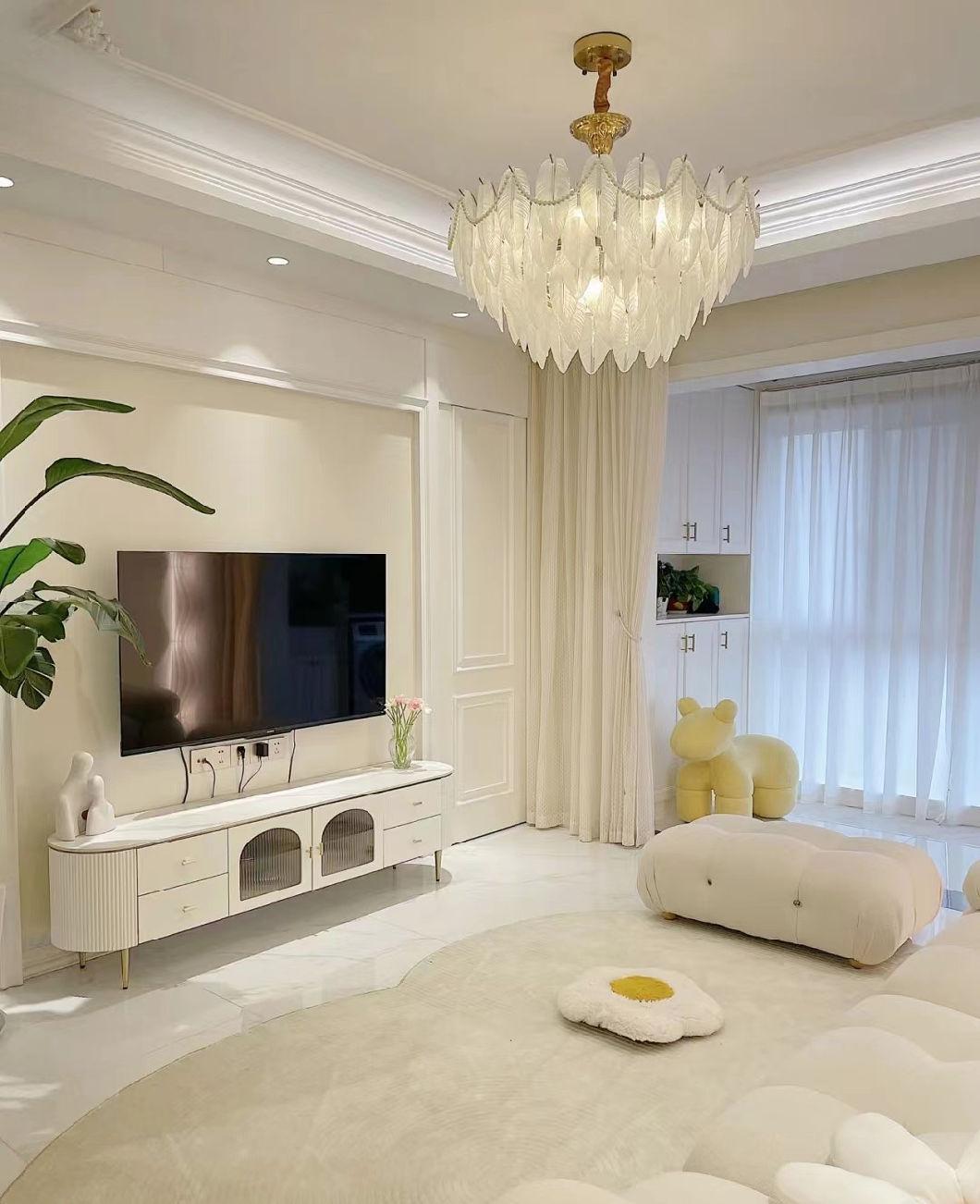 European Light Luxury Feather Glass Chandelier Hotel Restaurant Living Room Decoration Chandelier