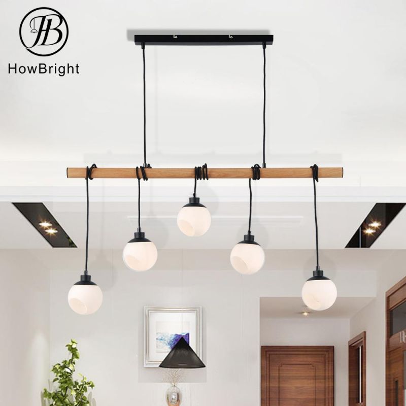 Glass Iron Wooden Nordic Pendant Lamp Glass Ball Hanging Living Room E14 Handing Light Chandeliers for Deco Hotel Restaurant Macaron Light Modern Pendant Light