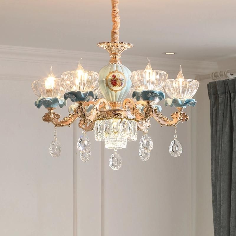 Crystal Chandelier European Living Room LED Lamp Villa Dining Room Pendant Light