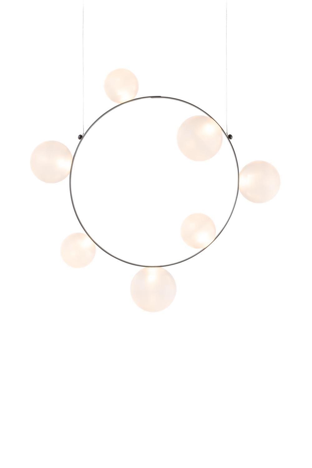 Nordic Simple Postmodern Style Milky White Glass Ball Brass Circle Chandelier for Dining Room