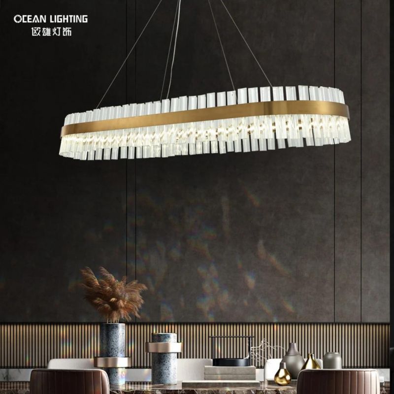 Stainless Steel Glass Rectangular Chandelier Modern Pendant Light with Titanium Gold Color