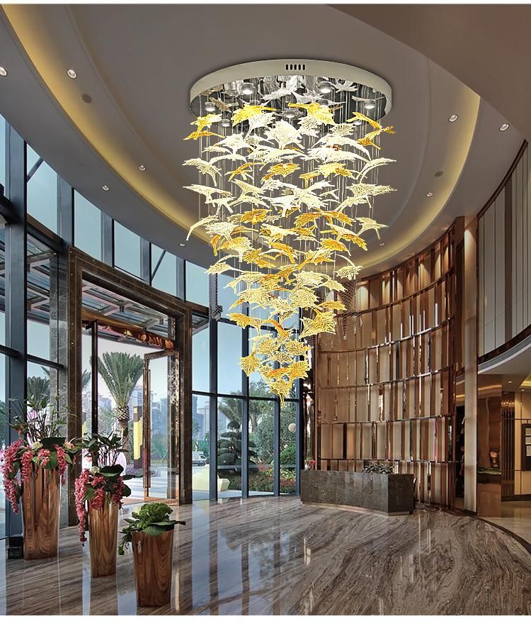 Maple Leaf Shape Decoration Business Center Banquet Hall Custom Large Glass Gold LED Chandelier