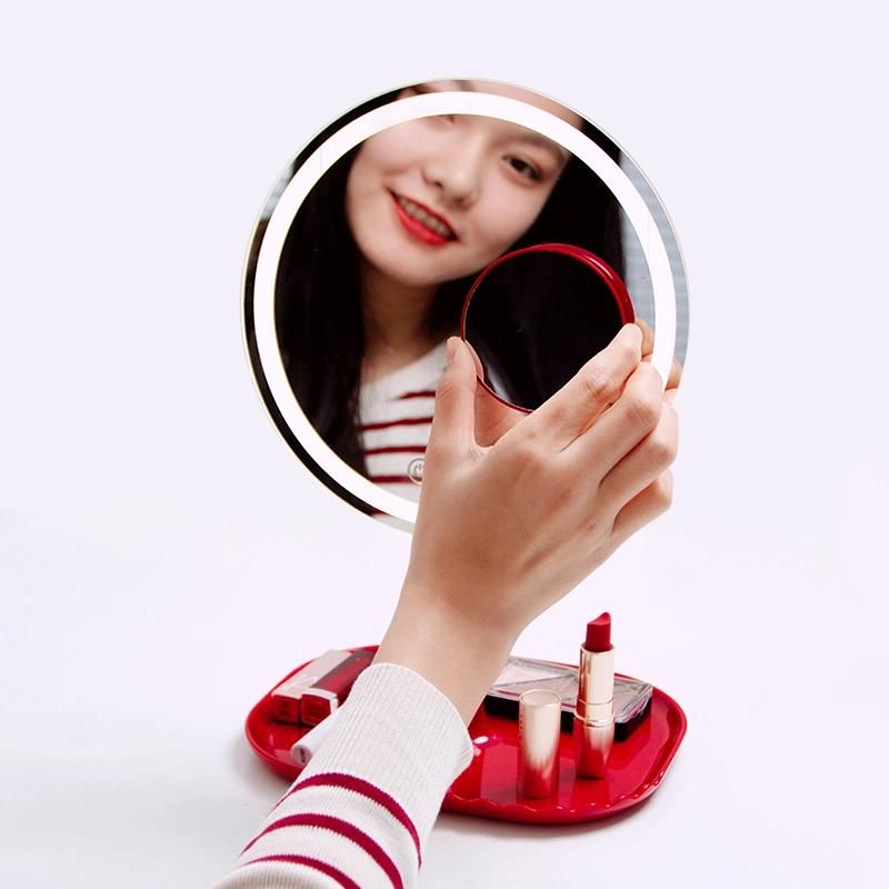 Rechargeable Makeup Mirror with 5X Magnifying Mirror LED Light up Cosmetic Mirror with Touch Screen and Night Light