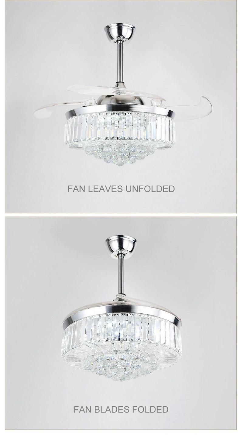 Modern Crystal Ceiling Fan Light Invisible Ceiling Lamp for Living Room Ceiling Fan