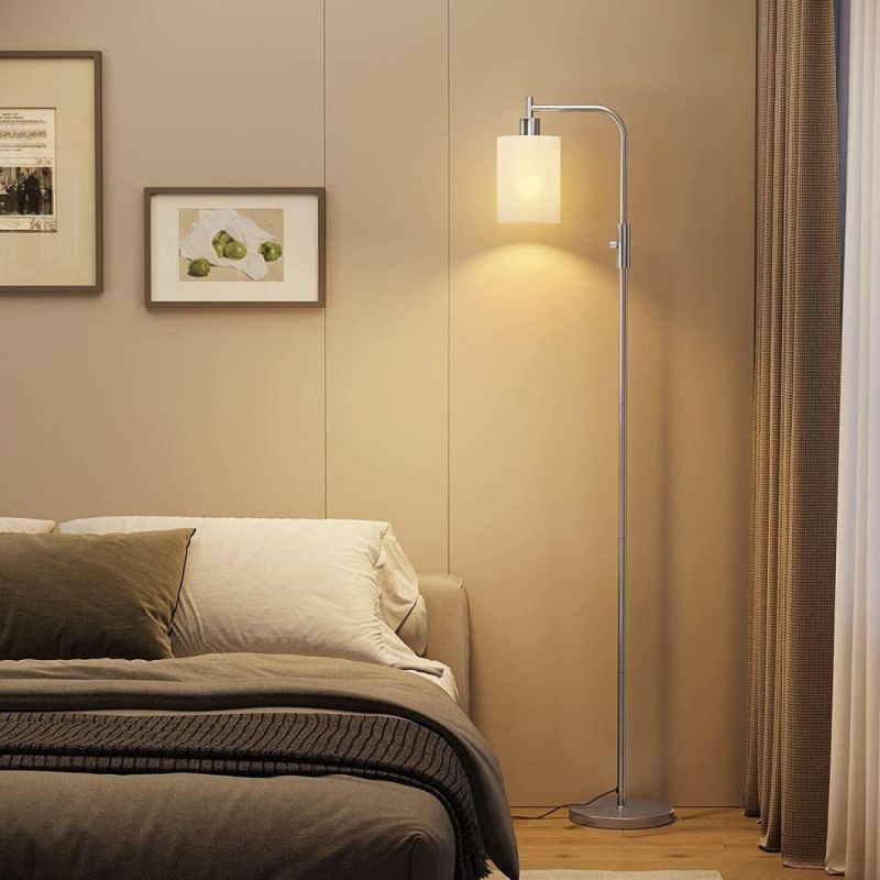 Industrial Tall Standing Lighting Living Room Modern Floor Lamp with 3-Color Temperature LED Light Bulb White Frosted Hanging Glass Shade