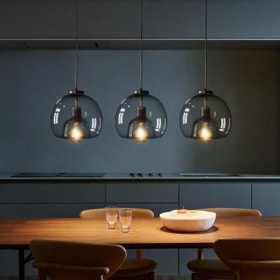 Nordic LED Pendant Lamp E27 Black Chandelier for Living Room Dining Room Kitchen Bedroom Modern Gray Glasslamp (WH-GP-32)