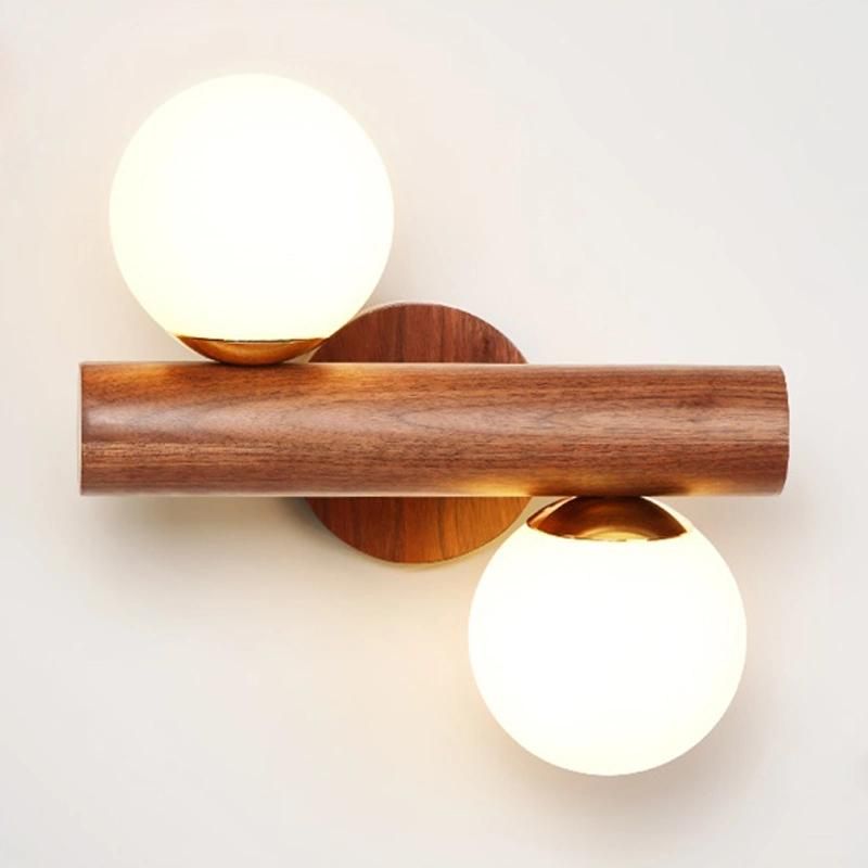Wood Double Head Wall Lamp Creative Personality Bedroom Bedside Light Stair Lighting