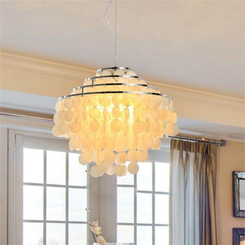 Modern Shell Chandelier Gold Chrome Metal Living Room Restaurant Hanging Light Fixtures Hotel Hall Hanglamp Luminaire Suspension