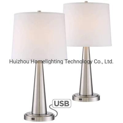 Jlt-9429 Tapered Drum Shade Table Lamp with USB Charging Port