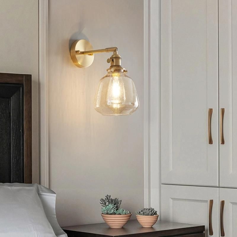 Retro Bedroom Bedside Wall Lamp Modern Corridor Wall Lamp Brass Bubble Glass Wall Light