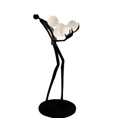 Black Odern Design Fiberglass Art Abstract Man Floor Lamp Hotel Lobby Sculpture Decor Floor Lamp