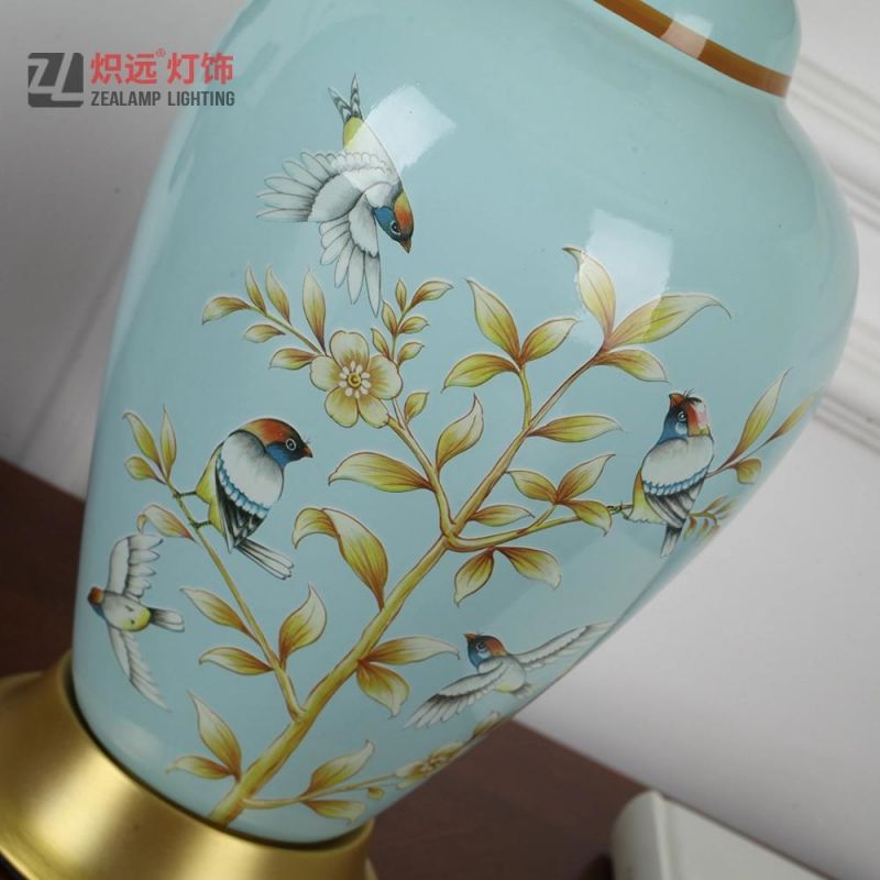 Flower Birds Ceramic Bedside Table Lamp for Study Desk (TL8040)