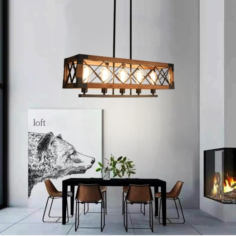 Retro LED Pendant Light American Nordic Loft Wood Pendant Light Indoor Industrial Decor Lamp (WH-VP-82)