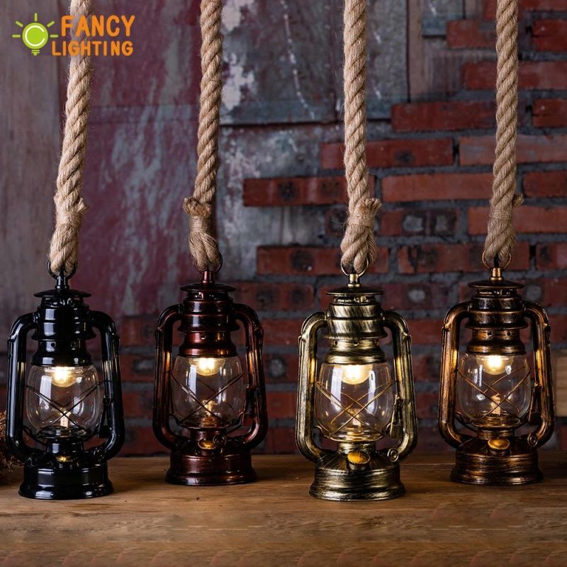 Vintage Industrial Kerosene Pendant Lights Bulb E27 Hemp for Living Room Decor Loft Rope Pendant Light (WH-VP-68)