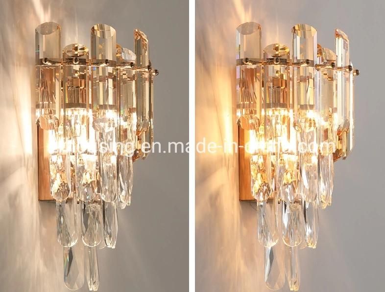 Post-Modern Luxury Champagne Gold Crystal Wall Lamp for Bedroom Bedside Lamp Creative Living Room TV Background Wall Corridor Light