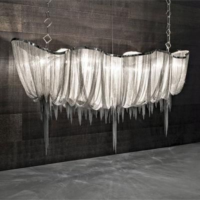 2022 Modern Luxury Gold and Silver Chain Tassel Ceiling Lamp Hotel Art Creative Decoration Chandelier Industrial Style