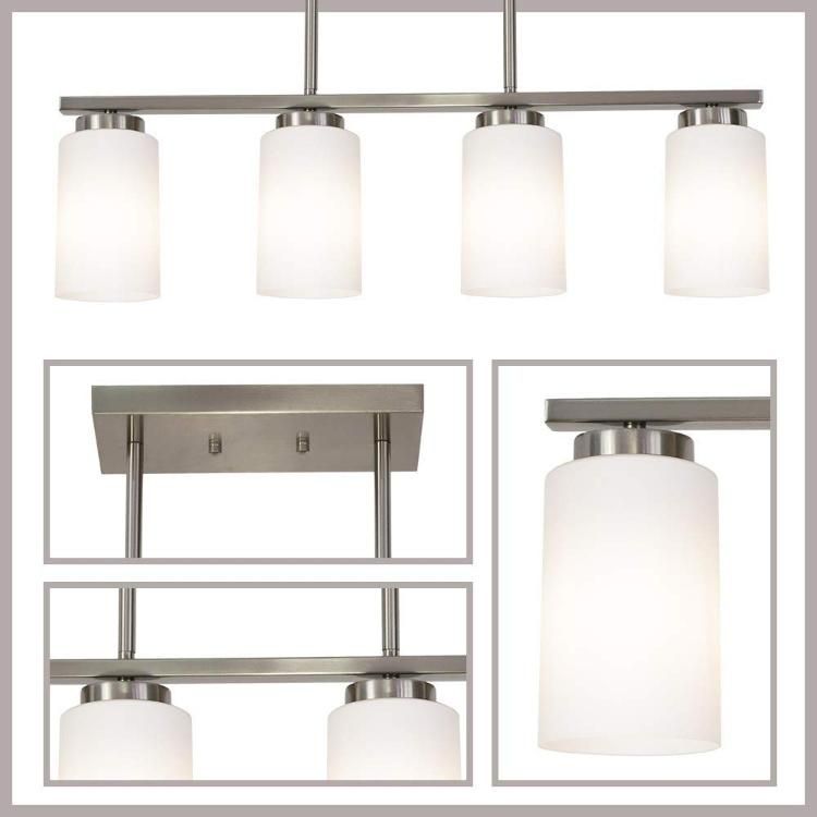 Jlc-8047 Cylinder Lighting Pendant with 4 Opal White Glass Lampshades Farmhouse Chandelier for Kitchen Dining Room