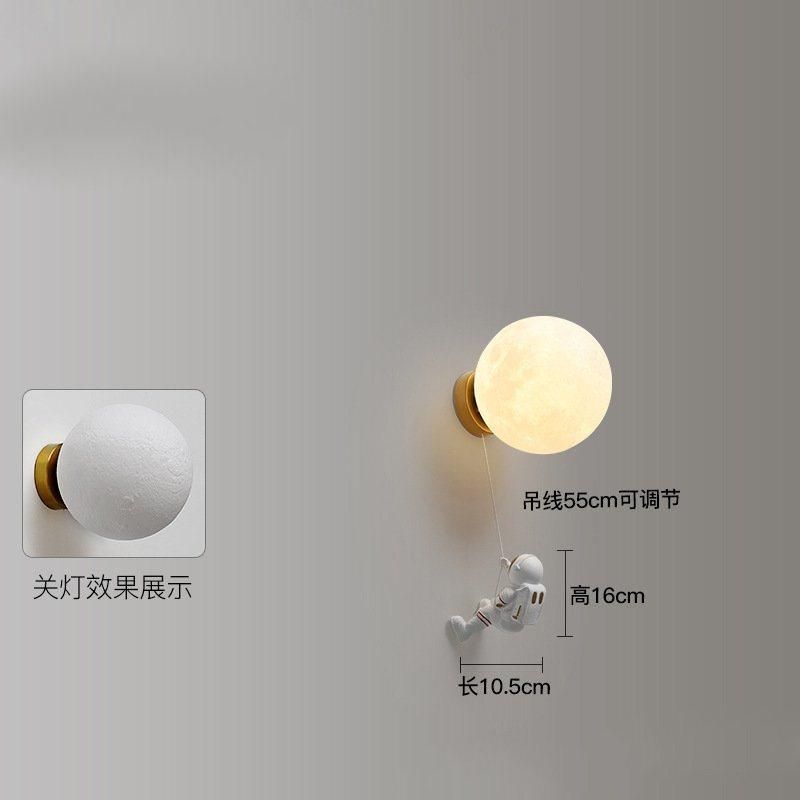 Children′s Room Moon Wall Lamps Modern Simple Creative Astronaut Cartoon Wall Lights Bedroom Bedside Background Wall Decor Lamp