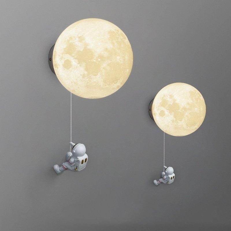 Children′s Room Moon Wall Lamps Modern Simple Creative Astronaut Cartoon Wall Lights Bedroom Bedside Background Wall Decor Lamp