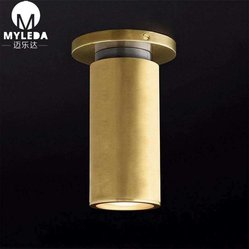 Contemporary Modernist Minimal Lighting Fixture Brass Adjustable LED Ceiling Lamp Light