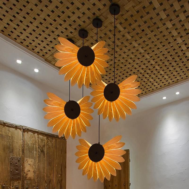 Floral Wooden Creative Chandelier Restaurant Mall Dining Room Pendant Lamp