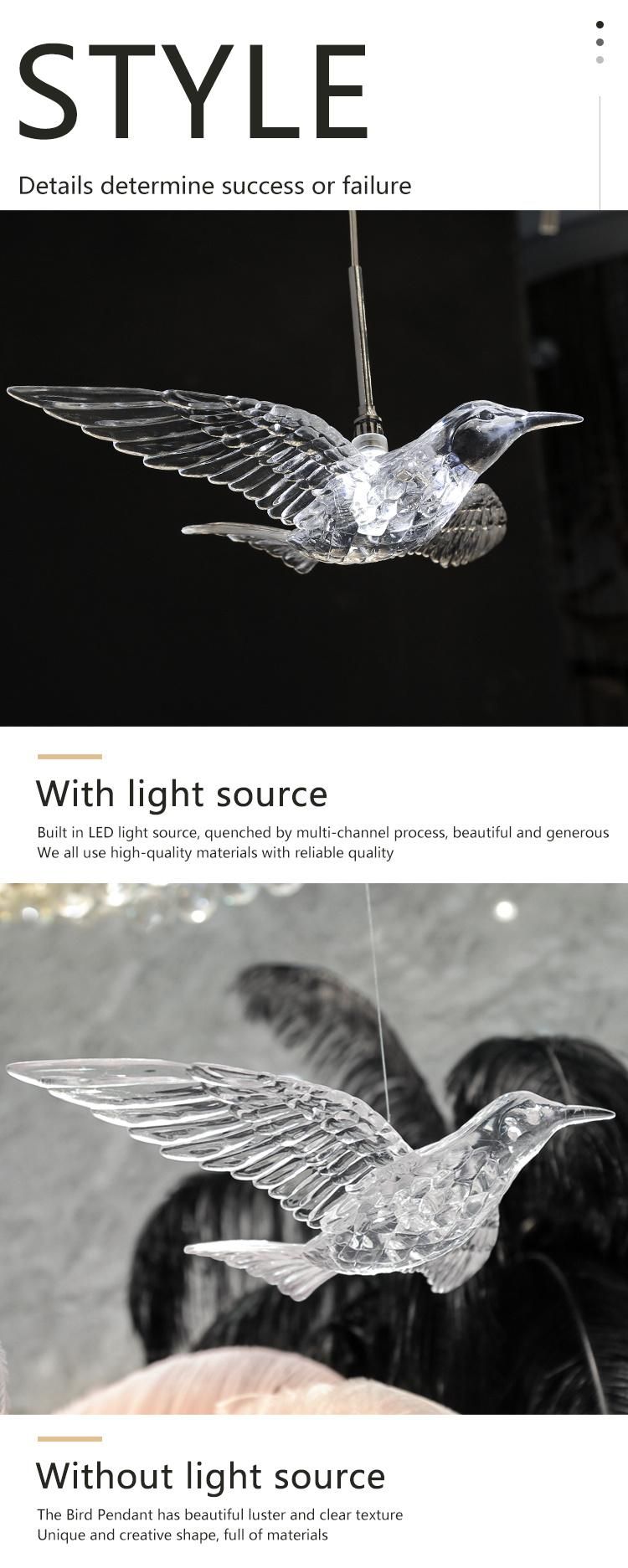 Bird Shape Super Market Store Show Room Custom Large Luxury Glass LED Chandelier Light