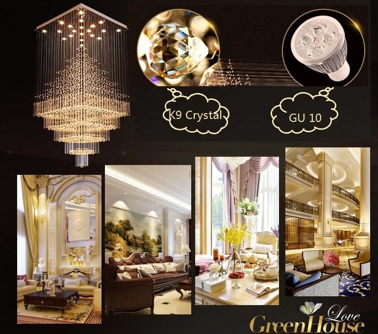 Hotel Decoration Square Ceiling Light Chandelier Crystal Pendant Lighting Zf-Cl-034