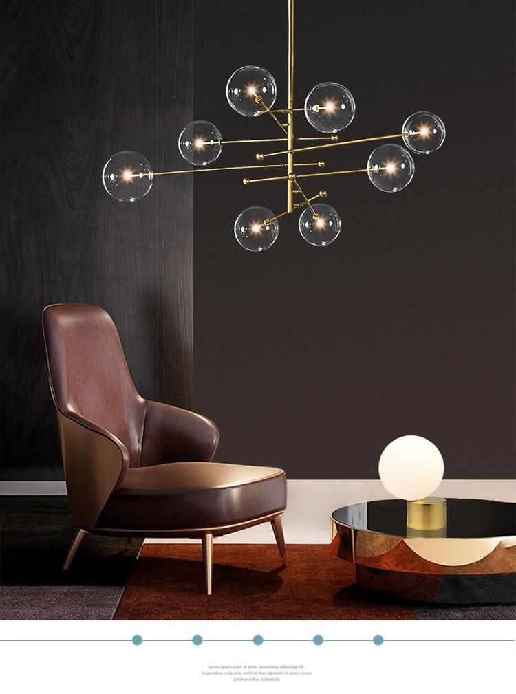 Postmodern LED Chandelier Living Room Black Gold Hanging Light Fixture Nordic Glass Ball Pendant Lamp (WH-GP-34)