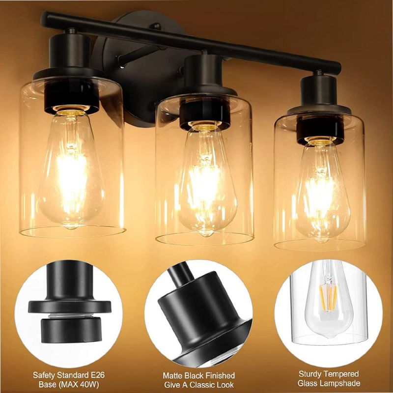 Wall Vanity Light Fixture 3-Light Wall Sconce Lighting Modern Bathroom Lights with Clear Glass Shade Porch Wall Lamp for Living Room Bedroom Hallway Mirror