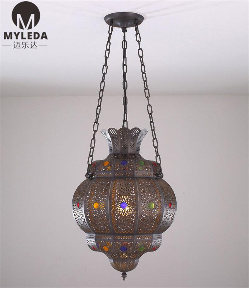 Vintage Antique Brass Cage Pendant Light with Edison Bulb Lamp