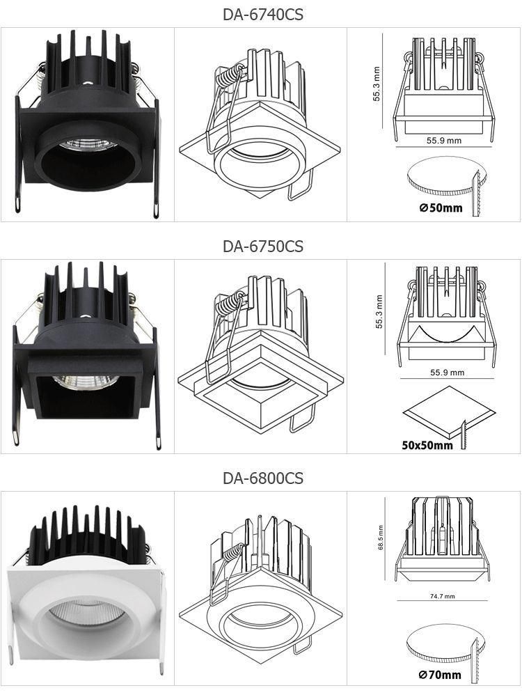 5 Years Warranty IP20 Black Frame COB LED Anti Glare Downlight