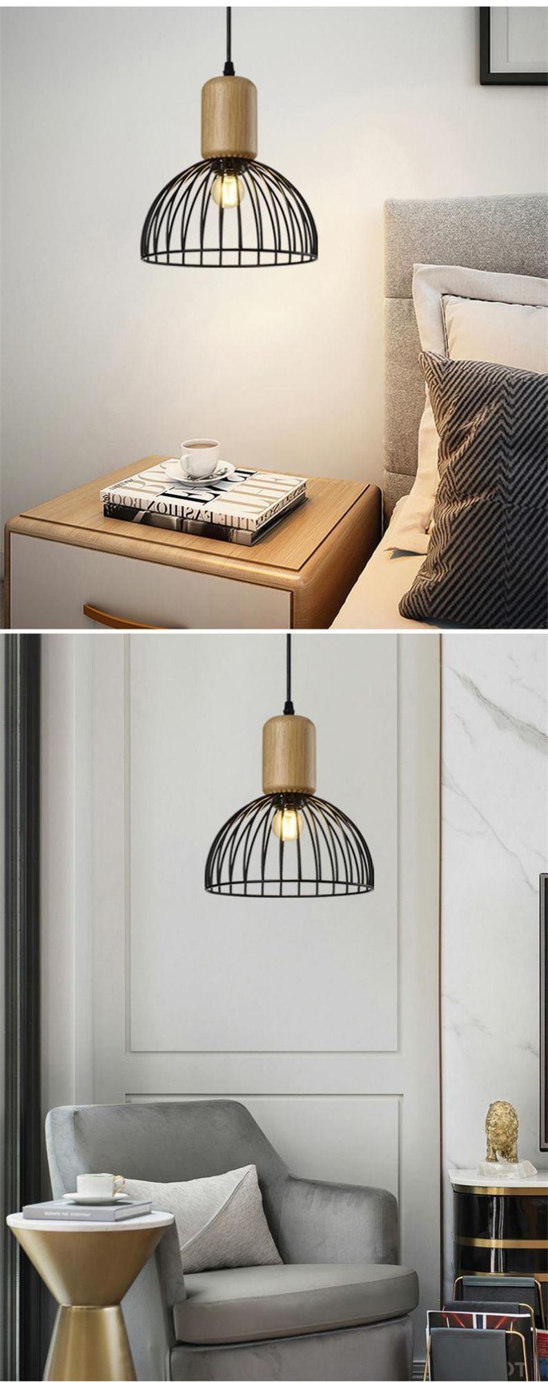 Fashion Simple Iron Wood Indoor Living Room Hotel Atmosphere Lamp Modern Chandelier LED Pendant Light